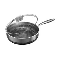Stainless Steel Wok Frying Pan, Triply Stainless Steel Dual-Honeycomb Deep Skillet, Heavy Duty Nonsti