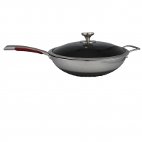 304 Stainless Steel Round Flat Bottom Wok Double-sided Screen Pan